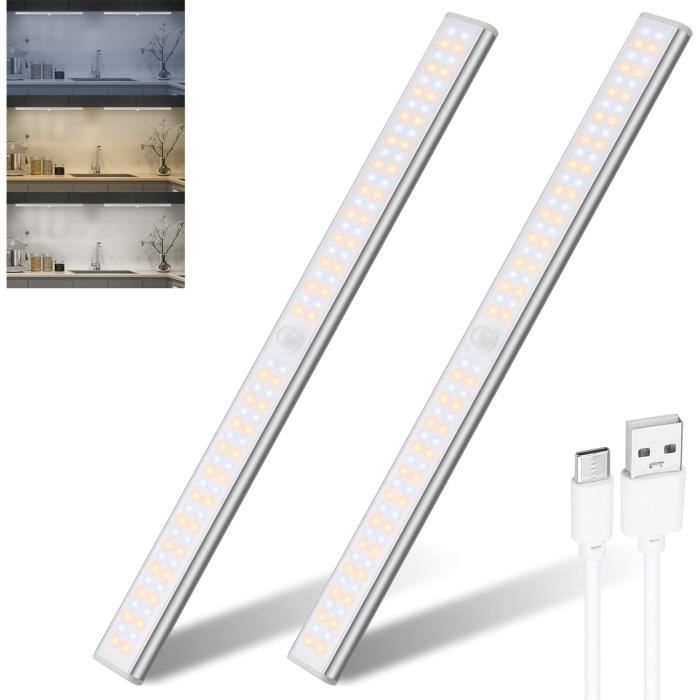 Pack De 2 Lampes D'intérieur LED Sans Fil Avec Détecteur De Mouvement - 5000K Blanc Froid, Aimantées, Rechargeable USB, Pour Placard, Cuisine, Escalier, Couloir