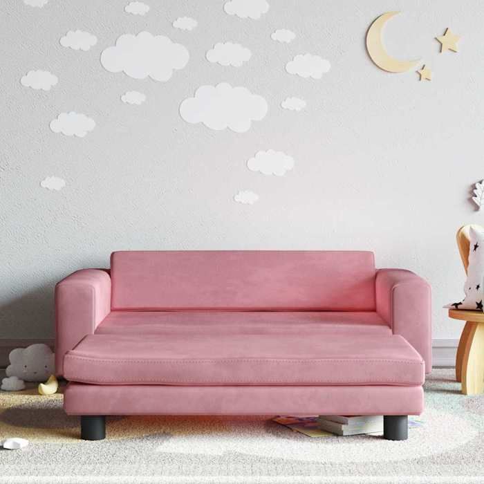 vidaXL Canapé avec repose-pied pour enfants rose 100x50x30 cm velours 3196410