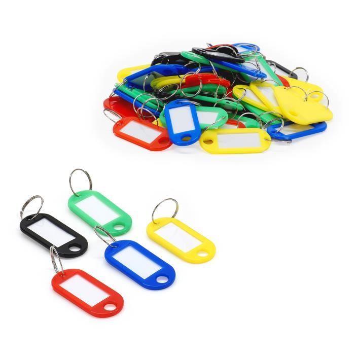 100 Porte-Clés Étiquettes Personnalisables - 10 Couleurs Avec Anneau Métallique Pour Clés, Bagages, Animaux - Idéal Organisation