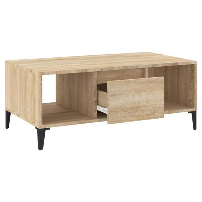 table basse chêne sonoma 90x50x36,5 cm bois d'ingénierie - yosoo - wxs - marron - métal - adulte