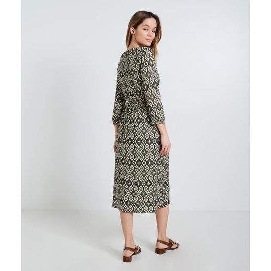 Robe longue femme GRAIN DE MALICE Motifs geometrique Tons kaki Kaki Cdiscount Pret a Porter