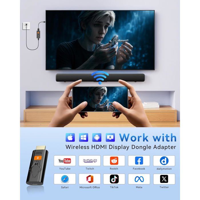 Dongle HDMI Wireless Mirroring 5GHz – Trasmetti Da Smartphone/PC A TV In Full HD 1080p, AirPlay/Miracast