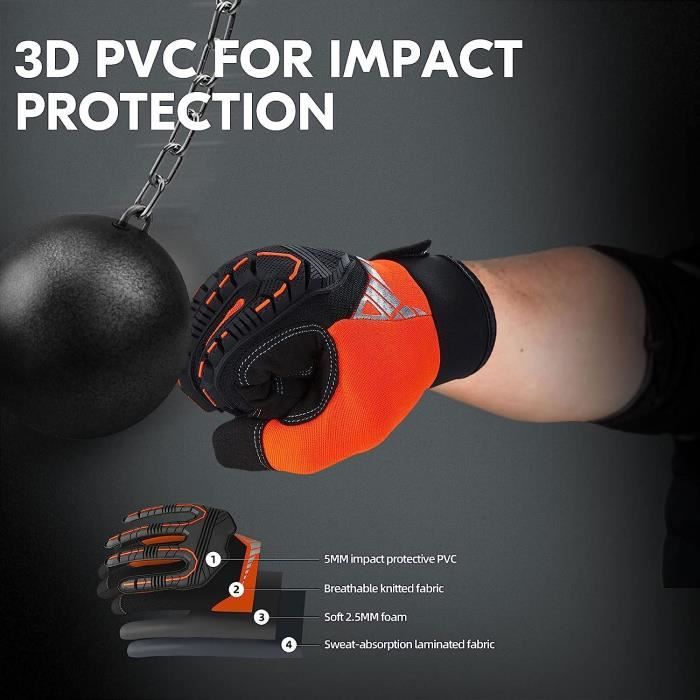 Gants De Travail Vgo. Securite Gants Mecanicien Anti vibrations Robustes sl8849ip9 lorange1paire Cdiscount Auto
