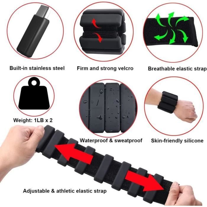 2 Poids De Poignet/cheville Réglables 2 Lb - En Silicone, Pour Jogging, Yoga, Fitness