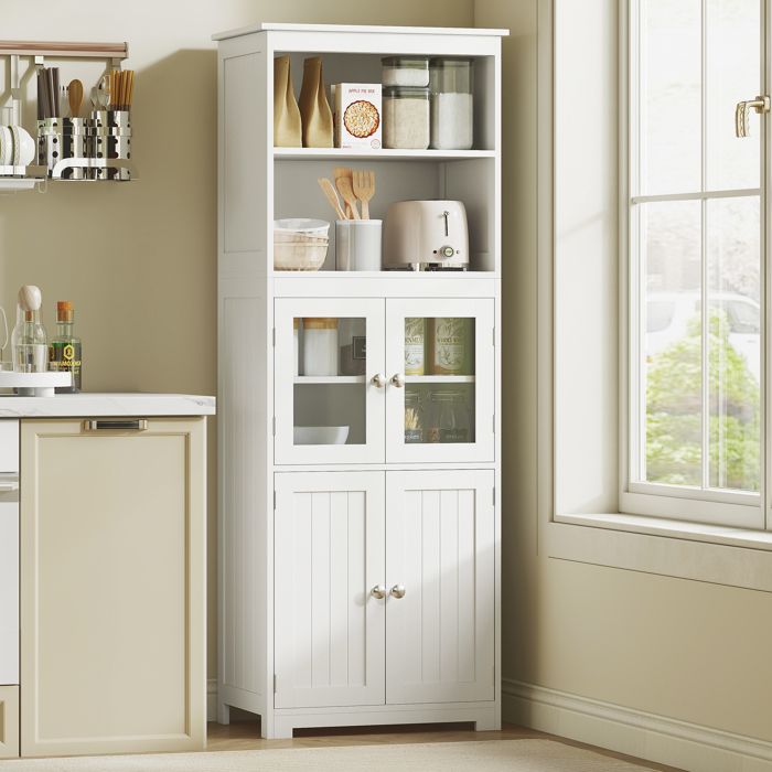 Buffet De Cuisine Contemporain Gris 60x40x150cm - 2 Portes, 3 Tiroirs, 5 Compartiments