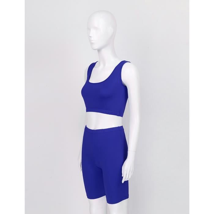 Vetements de Sport Femme Short de Sport Extensible Brassiere de Yoga Pantalon Court Ete Fitness Haut de Danse Academiques S XXL Bleu Cdiscount Sport