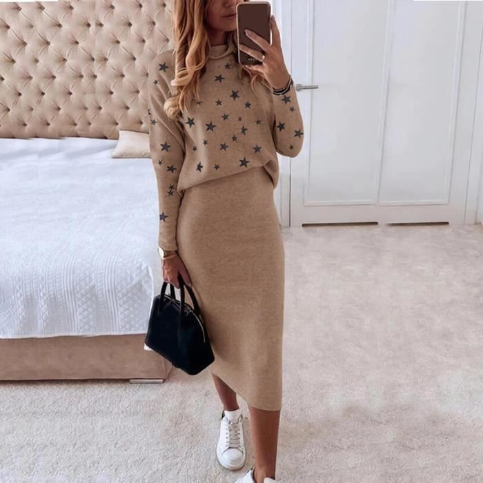 JUPE Jupe chemisier 1 ensemble col roul manches longues