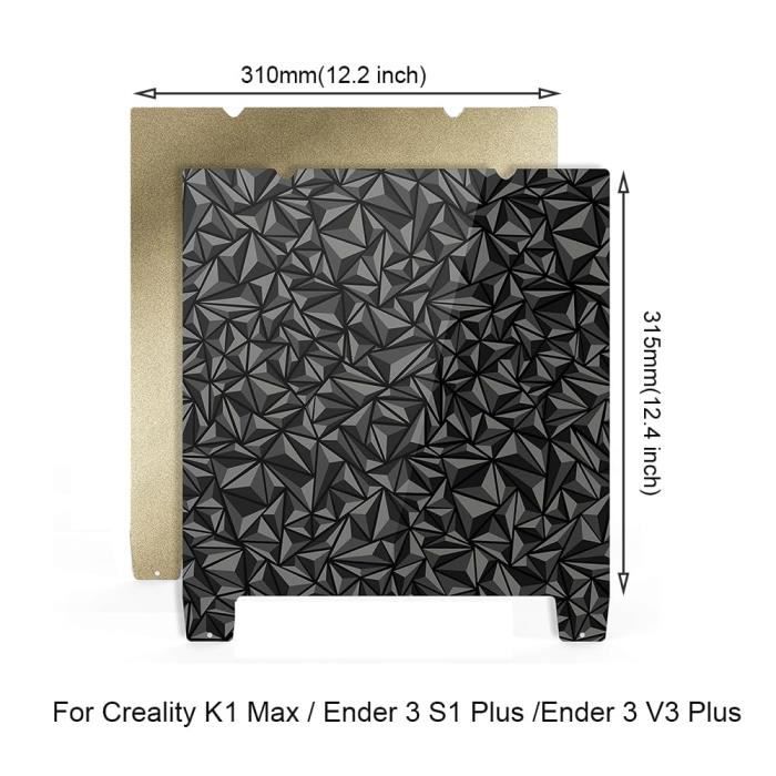Plateau Double Face PEI Texturé/PEO Lisse Pour Imprimante 3D Creality K1 Max/Ender 3 - 310x315mm