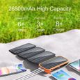 Chargeur Solaire 26800mAh, Batterie Externe avec 4 Panneaux Solaire et 3 Sorties Power Bank USB C Charge Rapide pour Smartphones, T-2