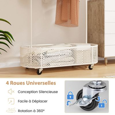 Calmootey Portant à vêtements à double tringle, porte-vêtements à roulettes, organisateur de vêtements portable pour chambre à coucher, salon, magasin de vêtements, blanc