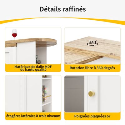 Table De Bar Rotative 360° Avec Rangements - Meuble Multifonction Pour Salon, Bureau Ou Salle à Manger (Noir) - 8