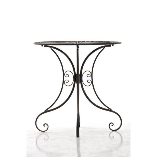 Table de jardin en fer forgé diamètre 70 cm blanc vieilli MDJ10047