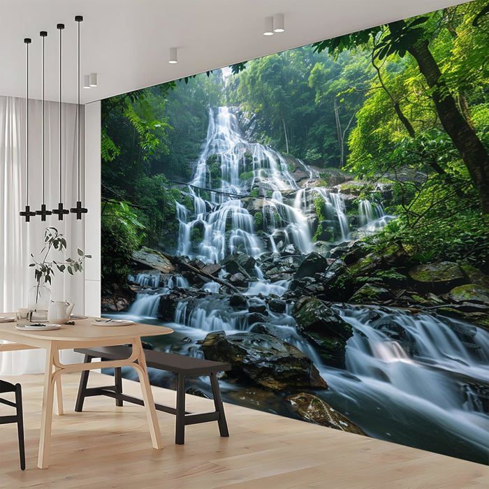 Papier Peint Mural 3D Cascade Et Rivière – R1559, Impression Colorée Et Immersive