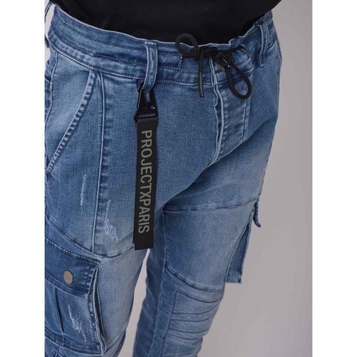 Jean Slim poche cote surpiqure biker Homme PROJECT X PARIS Bleu Bleu Cdiscount Pret a Porter