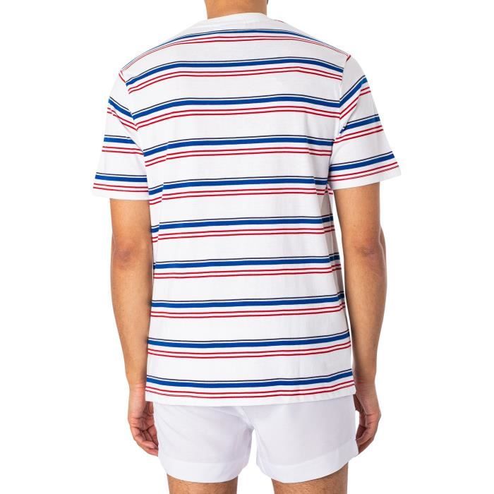 Fila Pour des hommes T shirt rayures teint en fil Stan blanc