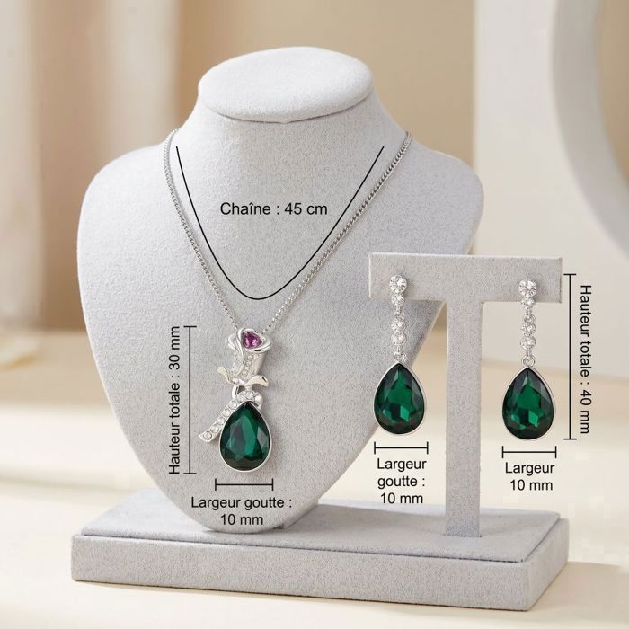 Parure Carolin 3 Pièces - Strass Vert Sur Métal Doré - Sans Nickel - Neuf Avec étiquettes