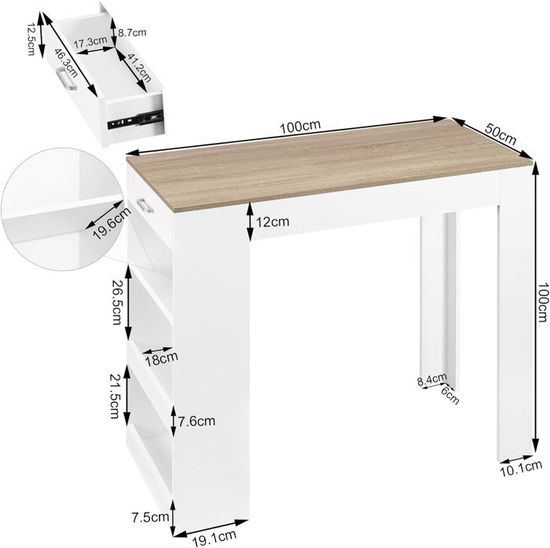 WOLTU Table de Bar industriel avec Cadre en Métal,Table de bistrot,Table à Manger Plateau en aggloméré 100x40x100cm,Chêne Clair - Maison WOLTU Table de Bar industriel avec Cadre en Métal,Table de bistrot,Table à Manger Plateau en aggloméré 100x40x100cm,Chêne Clair - Maison