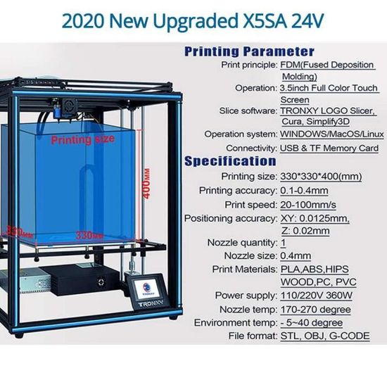 TRONXY X5SA PRO Imprimante 3D de haute précision Grand format d'impression  330*330*400mm Support Filament Nivellement automatique - Cdiscount  Informatique