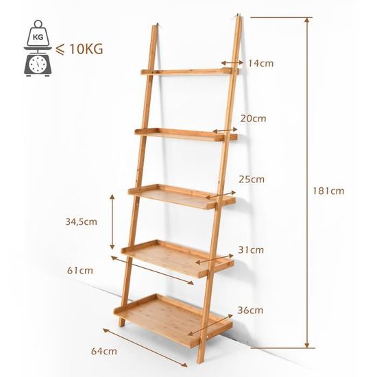 Étagère Pour Fleurs En Bambou 6 Niveaux Autoportante 7 Pots Avec Dispositif Anti-basculement