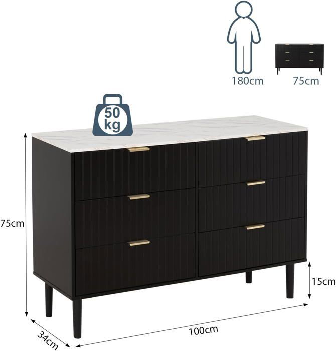 Commode moderne six tiroirs élégante – Meuble de rangement spacieux
