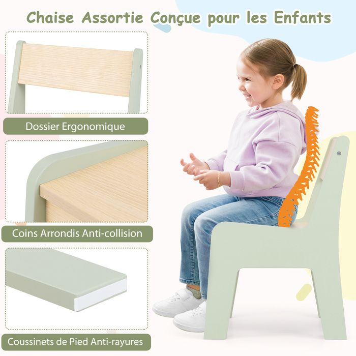 Table Et Chaise Enfant Avec Plateau Amovible Double Face - Bois, Tableau Noir/blanc, Rangement, 3+ Ans, Vert