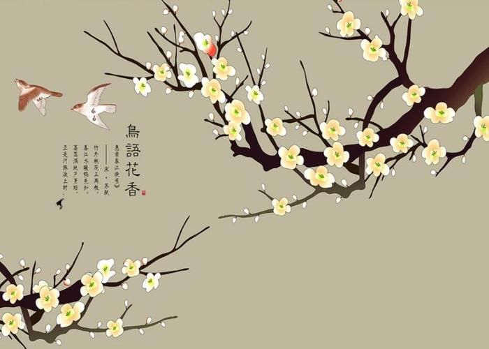 Papier Peint Panoramique 3D nouveau stylo chinois fleur oiseau peint à ...