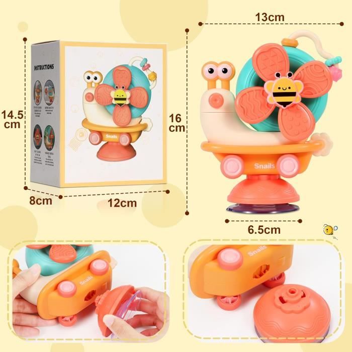 Spinner Bebe Ventouse - Jouet Bebe 1 an - Jouet Bebe 6 9 12 Mois - Jouet  Bain Bébé - Jouet Enfant 1 an Fille Garcon - Jouet Montessori 1 an - Jeux Bebe  1 an - Cadeau Noel Anniversaire 