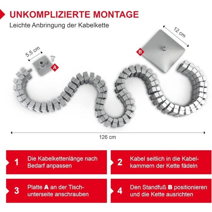 Guide-câbles Flexible 125 Cm Pour Bureau Réglable - Gainage Plastique Noir - Gestion Des Câbles Bureau Et Meuble TV
