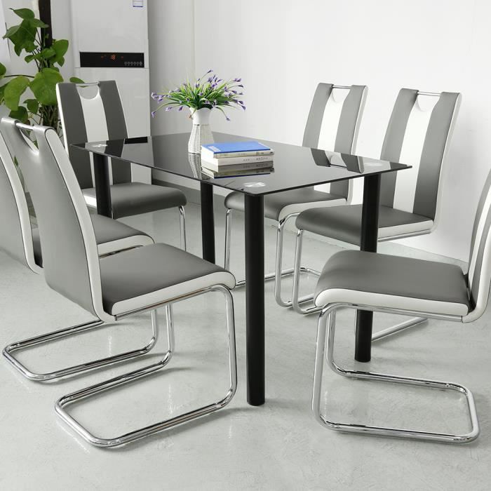 LUXS Lot de 6 Chaise gris-blanc salle à manger salon Dossier ergonomique  50cm Rembourrage épais Hauteur d'assise 48.5 cm En simili - Cdiscount Maison