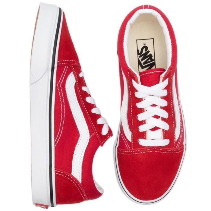 Basket Vans Old Skool Kids Rouge Enfant Cuir Mixte Rouge