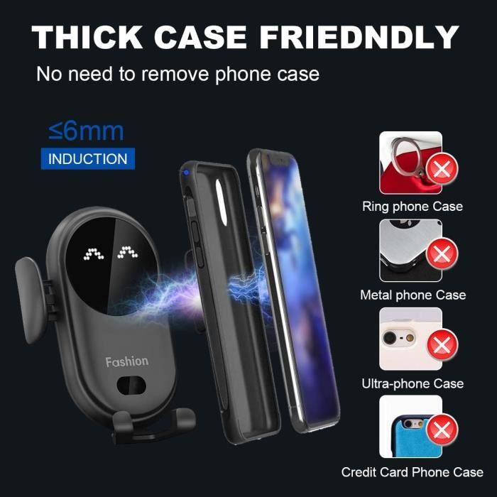 Induction Sans Fil Voiture Automatic Clamping Chargeur Induction Voiture Rotation 360 Chargeur Telephone Voiture Clip Pour MICRO - Téléphonie
