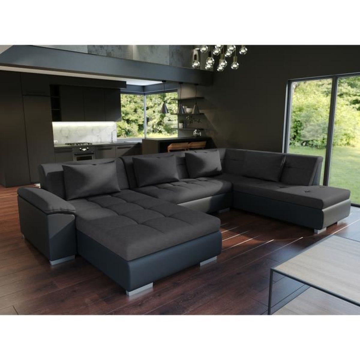 Canape D Angle Panoramique Convertible Lemon Angle Droit Noir