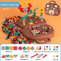 Ours-Boîte à outils de réparation pour enfants, Puzzle créatif en mosaïque, jouet avec perceuse électrique, e