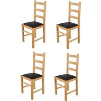 Tommychairs - Set 4 chaises cuisine RUSTICA, structure en bois de hêtre peindré en naturelle, assise en cuir artificiel noir