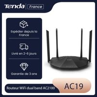 TENDA Routeur WiFi AC2100 dual band, Ports Gigabit, Configuration facile, USB 2.0, MU-MIMO, IPv6, idéal pour jeux, streaming. AC19