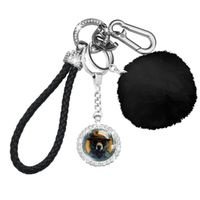 Porte-clés élégant avec motif ours – Mousqueton à pompons en cuir PU tressé, accessoires pour porte-clés 140 25ddb4