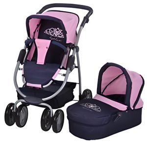 HEVIRGO 1 Ensemble Poussette de Poupée Robuste Easy-Fold Jouet de Landau  Créatif de Poupée avec Poupée de Bébé pour Fille, Rose 