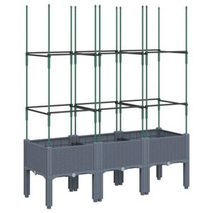 Jardinière Avec Treillis 120x40x136 Cm - En PP Gris Clair Pour Plantes Grimpantes | Balcon, Terrasse, Jardin - 4