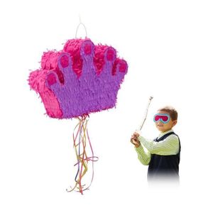 Piñata Relaxdays Pinata Couronne princesse à suspendre pour enfants à remplir anniversaire HxlxP: 31 x 49 x 10 cm, violet-rose