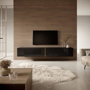 Furniture Square - Meuble TV DIAMOND - Zwart Mat - 240cm (2x120cm) - Meuble  TV Suspendu