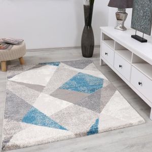 Tapis Flachflor Modern Soft effet 3d géométrique blanc//turquoise Salon