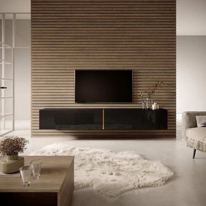 Support TV pour cheminée avec cheminée électrique de 1400W, meuble