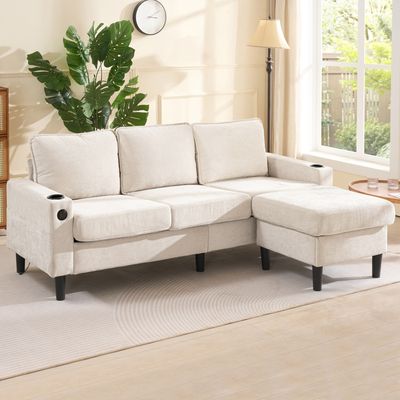 Canapé d'angle en forme de l ,5 places,avec éclairage d'ambiance led, port de chargement usb,198 x 198x83cm,beige