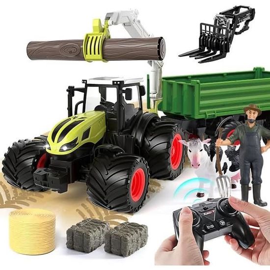 Kruzzel - Tracteur Télécommandé Avec Remorque Et Fonction D Inclinaison Tracteur Tracteur Avec Remorque Speelgoed Tracteur Jouets Realiste Avec Lumiere Et Piles