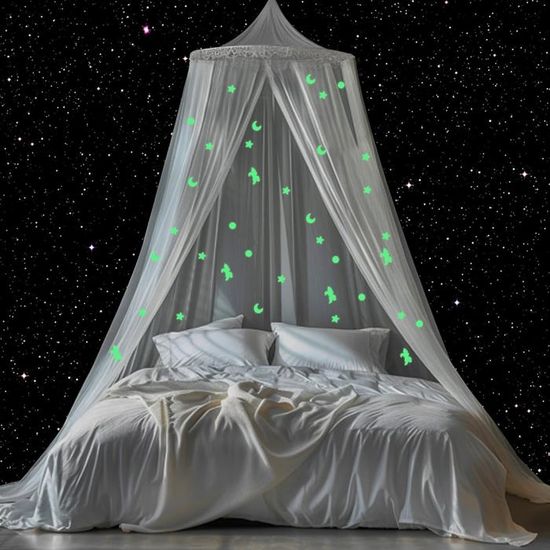 Moustiquaire De Lit Avec Étoiles Lumineuses - Tente Baldaquin Universelle Pour Lit Simple Ou Double