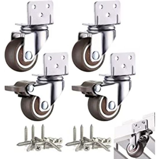 Lot De 4 Roulettes Pivotantes 50mm Avec Frein - Charge Max 200kg - Gris - Vis Incluses