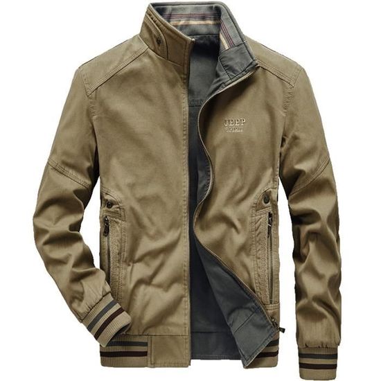 Blouson Homme en Coton Reversible Col Montant Printemps Grande Taille Kaki Cdiscount Pret a Porter