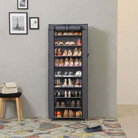 Étagère à chaussures à 10 niveaux avec couvercle anti-poussière Étagère à chaussures à 10 niveaux avec couvercle anti-poussière