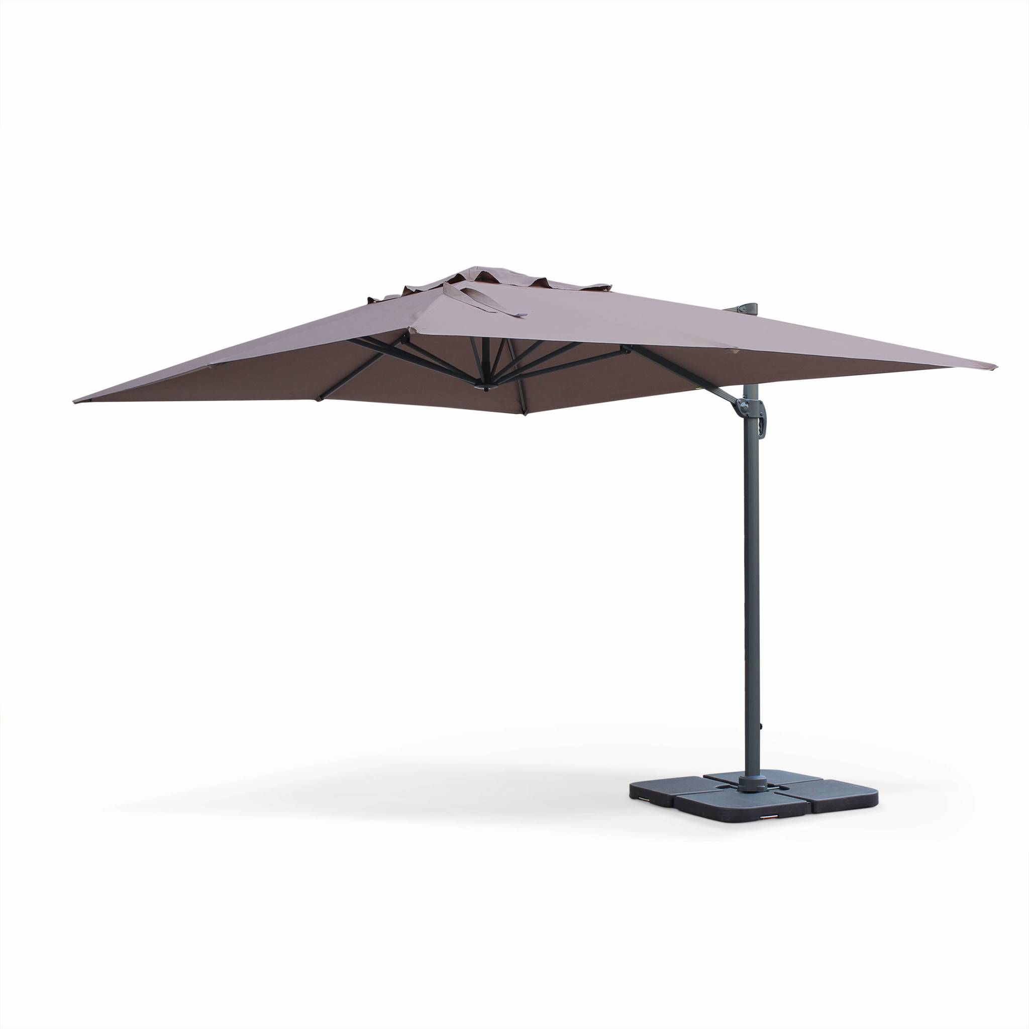 Parasol déporté rectangulaire St. Jean de Luz 3x4m haut de gamme excentré inclinable rotatif à 360° Taupe