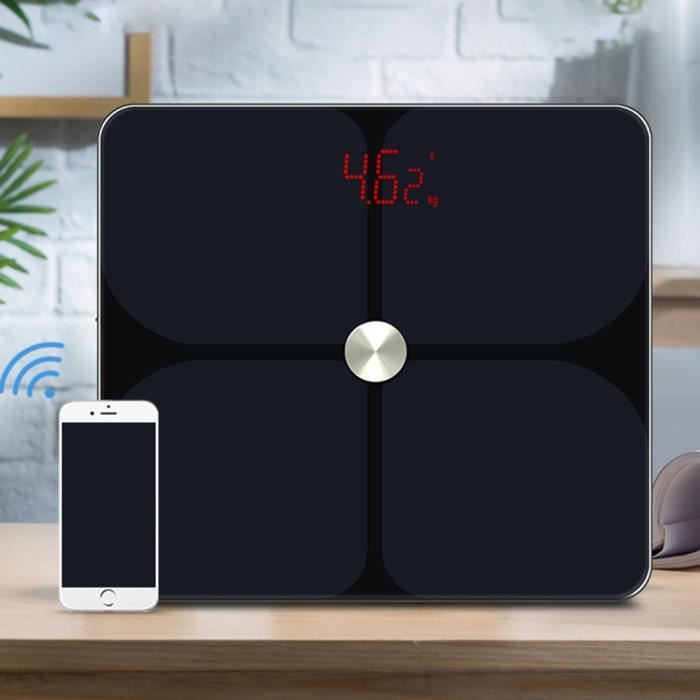 Pèse Personne -Balance Connectée Bluetooth Corporelles(BMI/Graisse Corporelle/Masse Osseuse) - Pèse pour iOS et Android-Noir